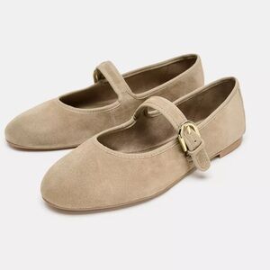 NWT Zara Suede Strap Ballet Flats - Sandy Brown